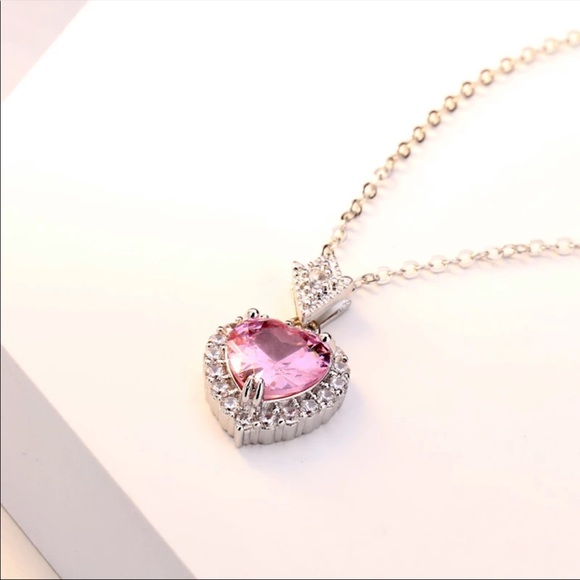 New 925 sterling pink heart crystal necklace - Picture 3 of 5